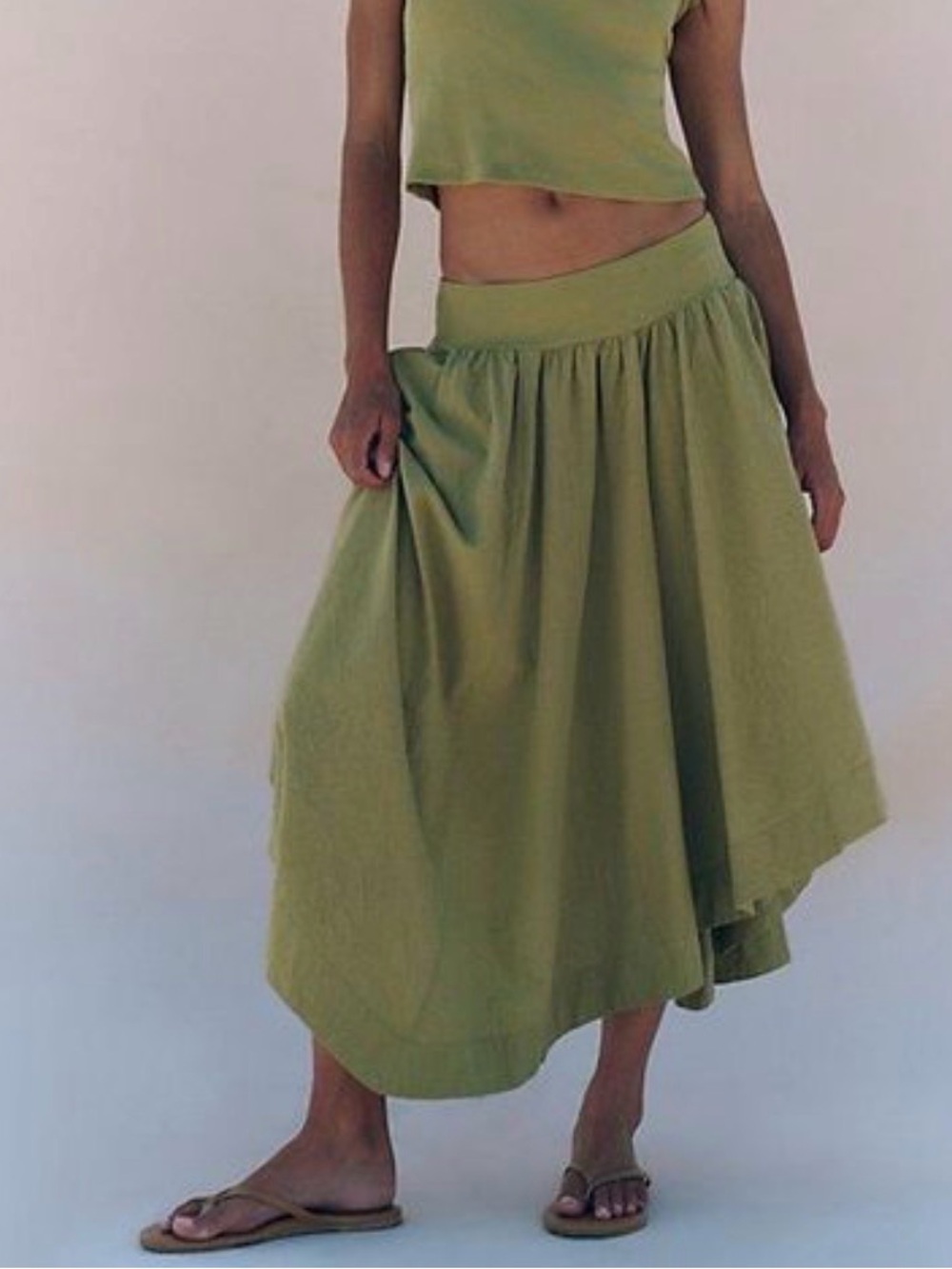 Free People Olive Green High-Low Midi Skirt